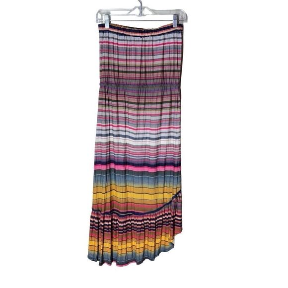 LAmade Strapless Bandeau Striped Dress High low Flounce Hem L Boho - Picture 4 of 8